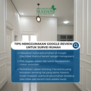 Tips menggunakan Google Review untuk survei rumah. Masukkan nama perumahan di Google. Pilih bagian ulasan dan sortir berdasarkan ulasan terendah. Perhatikan ulasan bintang 1 terutama yang komplain tentang hal yang sama. Karena itulah masalah utama di perumahan tersebut.